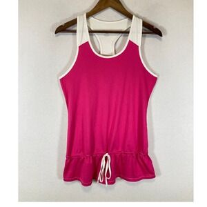 Barbiecore Reebok Womens Medium Pink White Colorblock Peplum Drawstring Tank Top